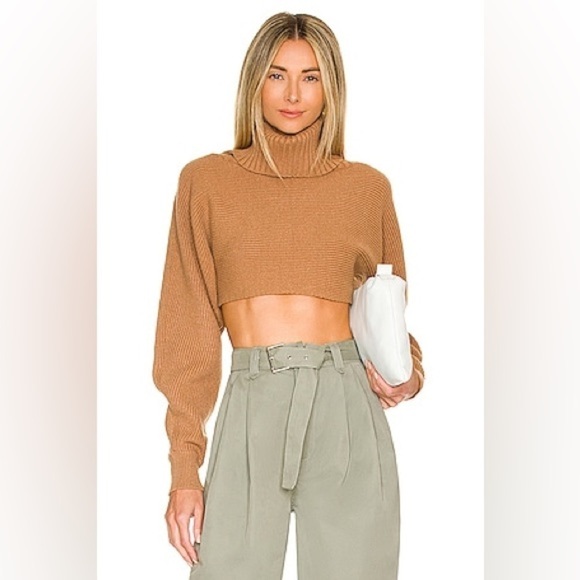House of Harlow 1960 Camel Cropped Turtleneck Sweater Medium - Picture 1 of 10